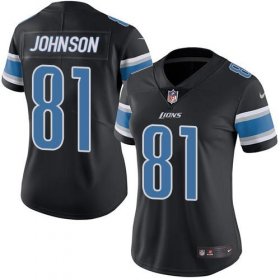 Wholesale Cheap Nike Lions #81 Calvin Johnson Black Women\'s Stitched NFL Limited Rush Jersey