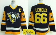 Wholesale Cheap Penguins #66 Mario Lemieux Black CCM Throwback Autographed Stitched NHL Jersey