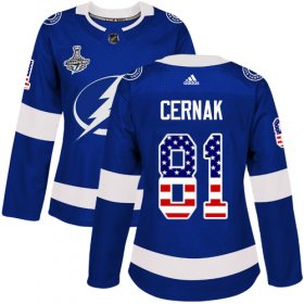 Cheap Adidas Lightning #81 Erik Cernak Blue Home Authentic USA Flag Women\'s 2020 Stanley Cup Champions Stitched NHL Jersey