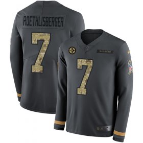 Wholesale Cheap Nike Steelers #7 Ben Roethlisberger Anthracite Salute to Service Youth Stitched NFL Limited Therma Long Sleeve Jersey