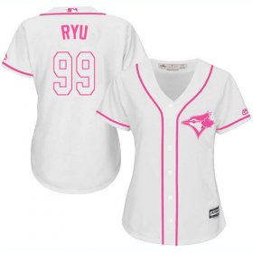Wholesale Cheap Blue Jays #99 Hyun-Jin Ryu White/Pink Fashion Women\'s Stitched MLB Jersey