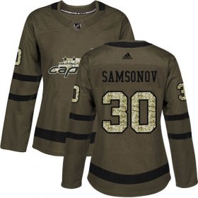 Wholesale Cheap Adidas Capitals #30 Ilya Samsonov Green Salute to Service Women\'s Stitched NHL Jersey