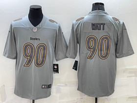 Wholesale Men\'s Pittsburgh Steelers #90 TJ Watt Grey Atmosphere Fashion 2022 Vapor Untouchable Stitched Limited Jersey