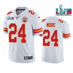 Wholesale Cheap Men\'s Kansas City Chiefs #24 Skyy Moore White Super Bowl LVII Patch Vapor Untouchable Limited Stitched Jersey