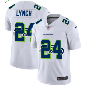 Wholesale Cheap Seattle Seahawks #24 Marshawn Lynch White Men\'s Nike Team Logo Dual Overlap Limited NFL Jersey