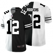 Cheap Green Bay Packers #12 Aaron Rodgers Men's Black V White Peace Split Nike Vapor Untouchable Limited NFL Jersey