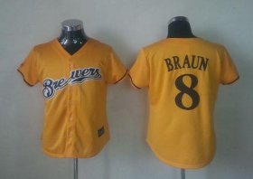 Wholesale Cheap Brewers #8 Ryan Braun Yellow Alternate Cool Base Women\'s Stitched MLB Jersey