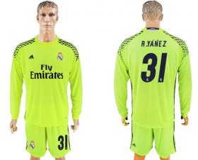 Wholesale Cheap Real Madrid #31 R.Yanez Shiny Green Goalkeeper Long Sleeves Soccer Club Jersey