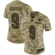 Wholesale Cheap Nike Bengals #9 Joe Burrow Camo Women's Stitched NFL Limited 2018 Salute To Service Jersey