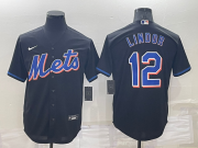 Wholesale Cheap Men's New York Mets #12 Francisco Lindor Black Stitched MLB Cool Base Nike Jersey