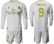 Wholesale Cheap Real Madrid #9 Benzema White Home Long Sleeves Soccer Club Jersey