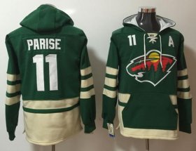 Wholesale Cheap Wild #11 Zach Parise Green Name & Number Pullover NHL Hoodie