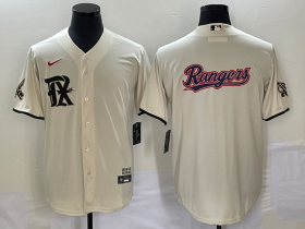 Cheap Men\'s Texas Rangers Cream Team Big Logo 2023 City Connect Cool Base Stitched Baseball Jersey
