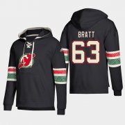 Wholesale Cheap New Jersey Devils #63 Jesper Bratt Black adidas Lace-Up Pullover Hoodie