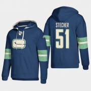 Wholesale Cheap Vancouver Canucks #51 Troy Stecher Blue adidas Lace-Up Pullover Hoodie