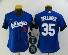 Wholesale Cheap Women\'s Los Angeles Dodgers #35 Cody Bellinger Blue #2 #20 Patch City Connect Number Cool Base Stitched Jersey