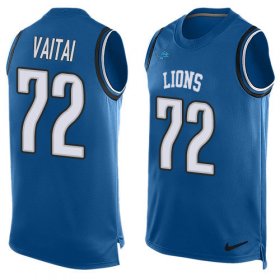 Wholesale Cheap Nike Lions #72 Halapoulivaati Vaitai Blue Team Color Men\'s Stitched NFL Limited Tank Top Jersey