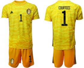 Wholesale Cheap Belgium 1 COURTOIS Yellow Goalkeeper UEFA Euro 2020 Soccer Jersey