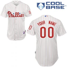 Wholesale Cheap Phillies Personalized Authentic White Red Strip Cool Base MLB Jersey (S-3XL)
