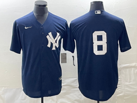Wholesale Cheap Men\'s New York Yankees #8 Yogi Berr Navy Blue Cool Base Stitched Baseball Jersey