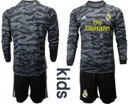 Wholesale Cheap Real Madrid Blank Black Goalkeeper Long Sleeves Kid Soccer Club Jersey