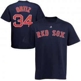 Wholesale Cheap Boston Red Sox #34 David Ortiz Majestic Official Name and Number T-Shirt Navy
