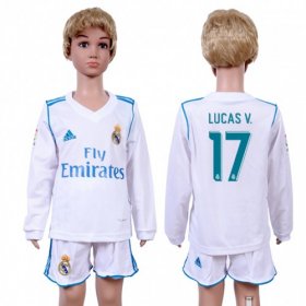 Wholesale Cheap Real Madrid #17 Lucas V. Home Long Sleeves Kid Soccer Club Jersey