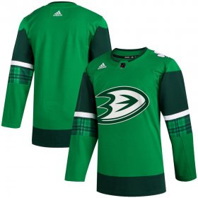 Wholesale Cheap Anaheim Ducks Blank Men\'s Adidas 2020 St. Patrick\'s Day Stitched NHL Jersey Green
