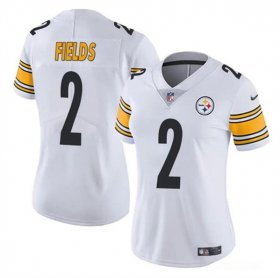 Cheap Women\'s Pittsburgh Steelers #2 Justin Fields White Vapor Football Stitched Jersey(Run Small)