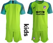 Wholesale Cheap Atletico Madrid Blank Shiny Green Goalkeeper Kid Soccer Club Jersey