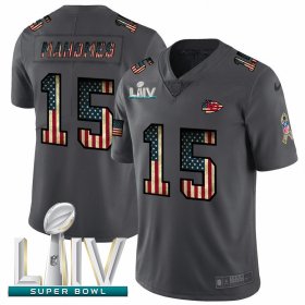 Wholesale Cheap Kansas City Chiefs #15 Patrick Mahomes Black Super Bowl LIV 2020 Nike 2018 Salute to Service Retro USA Flag Limited NFL Jersey