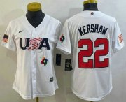 Cheap Women's USA Baseball #22 Clayton Kershaw 2023 White World Classic Stitched Jerseys