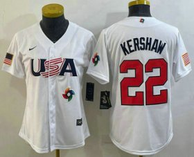 Cheap Women\'s USA Baseball #22 Clayton Kershaw 2023 White World Classic Stitched Jerseys