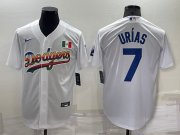 Wholesale Cheap Men's Los Angeles Dodgers #7 Julio Urias Rainbow White Mexico Cool Base Nike Jersey