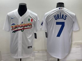 Wholesale Cheap Men\'s Los Angeles Dodgers #7 Julio Urias Rainbow White Mexico Cool Base Nike Jersey