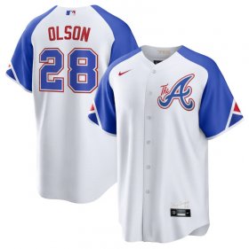 Cheap Men\'s Atlanta Braves #28 Matt Olson White 2023 City Connect Cool Base Stitched Baseball Jersey