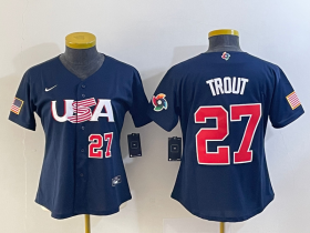 Cheap Women\'s USA Baseball #27 Mike Trout Number 2023 Navy World Classic Stitched Jersey