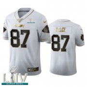 Wholesale Cheap Kansas City Chiefs #87 Travis Kelce Men's Nike White Golden Super Bowl LIV 2020 Edition Vapor Limited NFL 100 Jersey