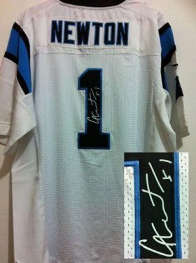 Wholesale Cheap Nike Panthers #1 Cam Newton White Men\'s Stitched NFL Elite Autographed Jersey
