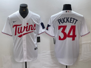 Cheap Men's Minnesota Twins #34 Kirby Puckett White Red Stitched MLB Cool Base Nike Jersey