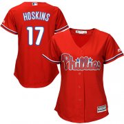 Wholesale Cheap Phillies #17 Rhys Hoskins Red Alternate Women's Stitched MLB Jersey
