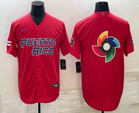Cheap Men\'s Puerto Rico Baseball 2023 Red World Baseball Big Logo With Patch Classic Stitched Jerseys