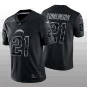 Wholesale Cheap Men's Los Angeles Chargers #21 LaDainian Tomlinson Black Reflective Limited Stitched Football Jersey