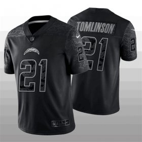 Wholesale Cheap Men\'s Los Angeles Chargers #21 LaDainian Tomlinson Black Reflective Limited Stitched Football Jersey