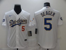 Wholesale Cheap Men Los Angeles Dodgers 5 Seager White Game 2021 Nike MLB Jerseys
