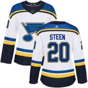 Wholesale Cheap Adidas Blues #20 Alexander Steen White Road Authentic Women's Stitched NHL Jersey