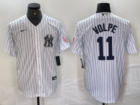 Cheap Men\'s New York Yankees #11 Anthony Volpe Name White With Patch 2024 Cool Base Stitched Jersey