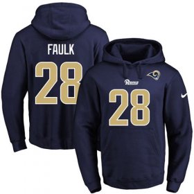 Wholesale Cheap Nike Rams #28 Marshall Faulk Navy Blue Name & Number Pullover NFL Hoodie