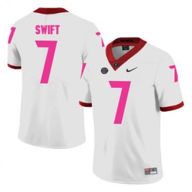 Wholesale Cheap Georgia Bulldogs 7 D\'Andre Swift White Breast Cancer Awareness College Football Jersey