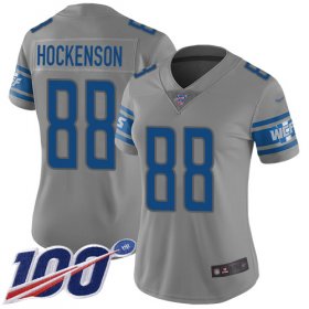 Wholesale Cheap Nike Lions #88 T.J. Hockenson Gray Women\'s Stitched NFL Limited Inverted Legend 100th Season Jersey